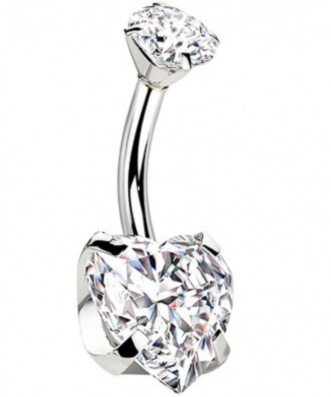 Kolczyk do Pępka Tytanowy Srebrny – Serce z Cyrkonią, Banan 1.6 mm serce.jpg